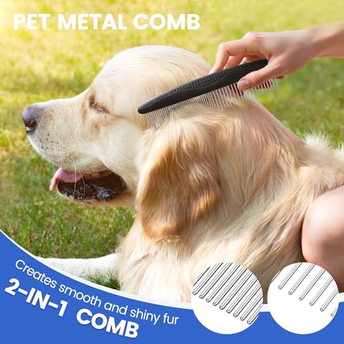 Double-Sided Pet Grooming Rake - 4-in-1 Professional Pet Grooming Kit, Deshedding Dematting Tool for Dogs, Cats, Extra-Wid...