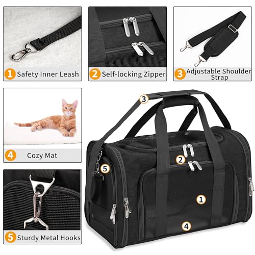 Soft-Sided Cat/Dog/Pet Carrier, Collapsible Pets Travel Carriers for Big Cats/Small Dogs with Shoulder Strap & Removable M...