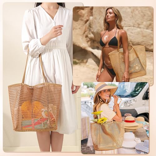 LAILAILE Beach Bags for Women - Large Nylon Mesh Beach Tote Bag with Zipper Pocket & Sandproof Design