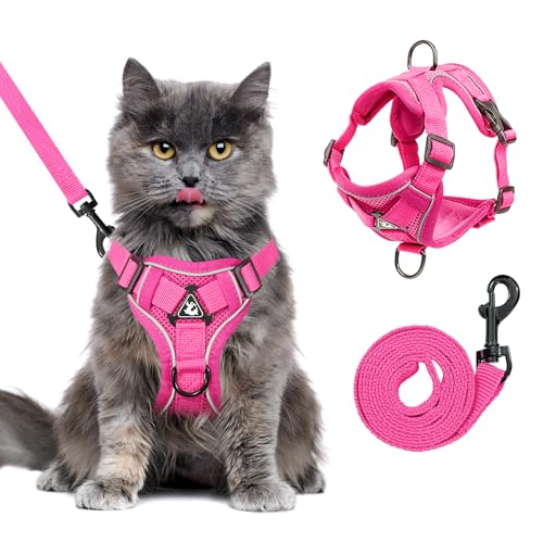 XL Cat Harness Escape Proof for Heavy Cats - Adjustable Vest Leash Set with 4 Buckles, Reflective Breathable Mesh for Extr...