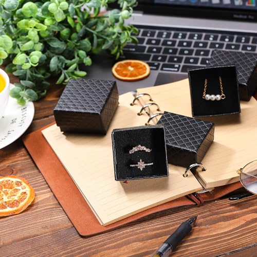 Landical 100 Pcs Jewelry Ring Gift Box 2'' x 2'' x 1'' Cardboard Earring Ring Boxes Small Black Gift Box with Velvet and S...