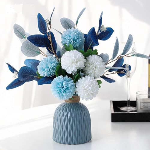 NAWEIDA Artificial Flowers with Ceramic Vase Faux Hydrangea Flower Arrangements Table Centerpieces for Home Garden Party W...