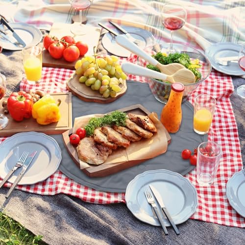 Reallnaive 2 Pcs Reusable Freezable Ice Mat Buffet Chilled Serving Tray 15.7'' Round Charcuterie Chilling Mat PVC Foldable...
