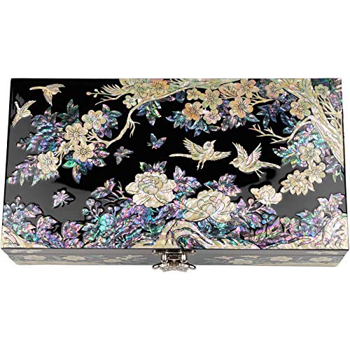 February Mountain Mother of Pearl Large Jewelry Box with Ring Tray - Handmade Unique Gifts for Women - Abalone Shell Keeps...