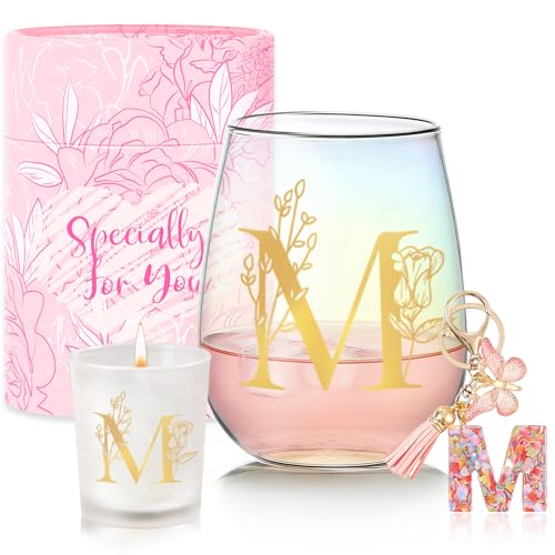 Personalized Birthday Gifts for Women Monogrammed Stemless Wine Glasses Unique Friendship Initial Gifts Christmas Gift for...