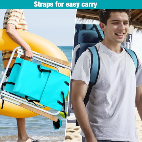 VINGLI Backpack Beach Chair for Adults, Portable Lightweight Reclining Beach Chair with Headrest & Cup Holder, Heavy Duty ...