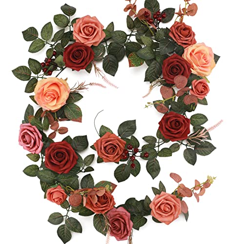 Garisey 5FT Terracotta Artificial Flower Garland Fall Floral Garland Burnt Orange Arch Rose Vine for Wedding Ceremony Part...