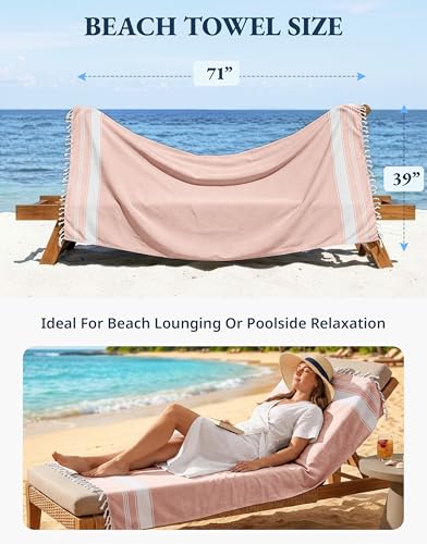 LANE LINEN Turkish Towels Set of 6, Beach Towels Oversized, Pre-Washed Pool Towel, Extra Large Beach Towel, Sandproof Beac...