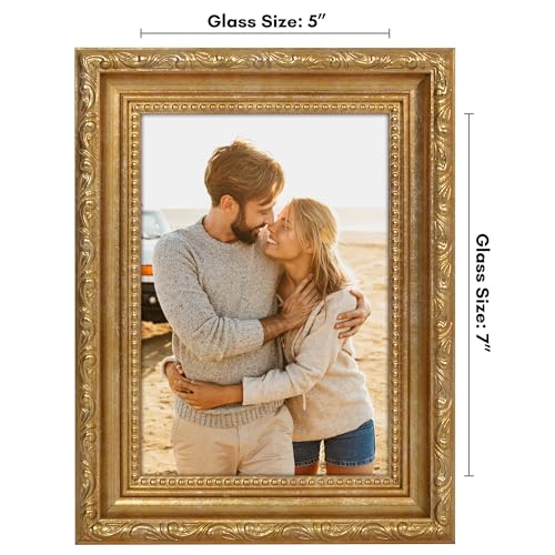 Americanflat 5x7 Picture Frame with Shatter-Resistant Glass - Vintage Frames with Easel - Ornate Picture Frames for Wall a...