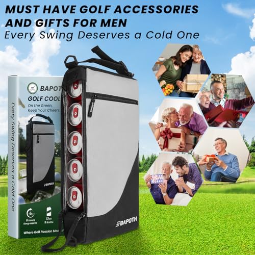 BAPOTH Golf Cooler Bag with 4 Ice Pack for 6 Hours, Large Capacity Golf Cooler Bag Hold 9-Can 12oz, 6-Can 16oz, 2 Bottle 7...