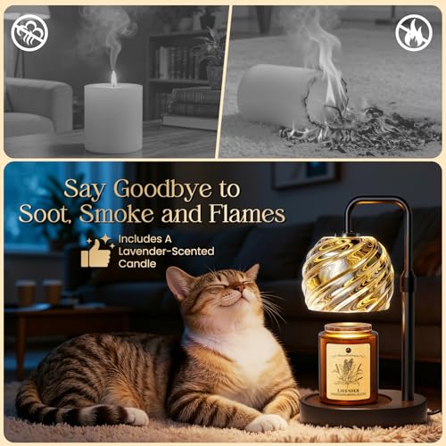 WarmEmbrace Candle Warmer Lamp with Lavender Candle Set, Electric Wax Warmer Lamp with Auto Timer & 4 Dimmable Lights, Adj...