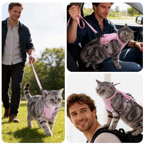 LIANZIMAU Cat Harness and Leash Escape Proof,Adjustable Cat Harness for Outdoor Walks with Reflective Strip, Lightweight a...