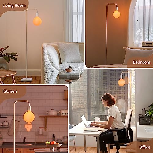 ONEWISH Floor Lamp for Living Room - Minimalist Standing Lamp with Modern LED Bulb, White Frosted Globe Glass 6", 1800K Wa...