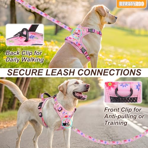 BEAUTYZOO No Pull Dog Harness and Leash Set with 2 Metal Leash Clips - Overhead-Free 3 Snap Buckles Design, Adjustable No-...