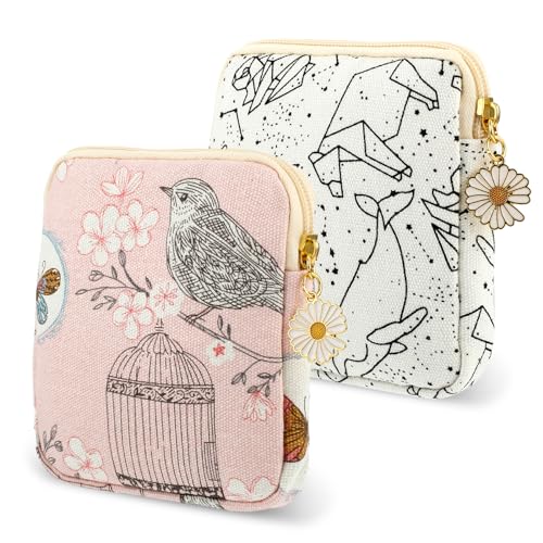 Amabro Sanitary Napkin Storage Bag, 2PCS Period Bags Cute Sanitary Pad Storage Pouch Tampon Pantyliners Menstrual Purse Da...