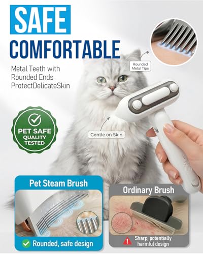 Spray Deshedding Brush for Cats & Dogs, 2-in-1 Mist Grooming Tool with Undercoat Removal, Anti-Static Pet Hair Remover, Ge...