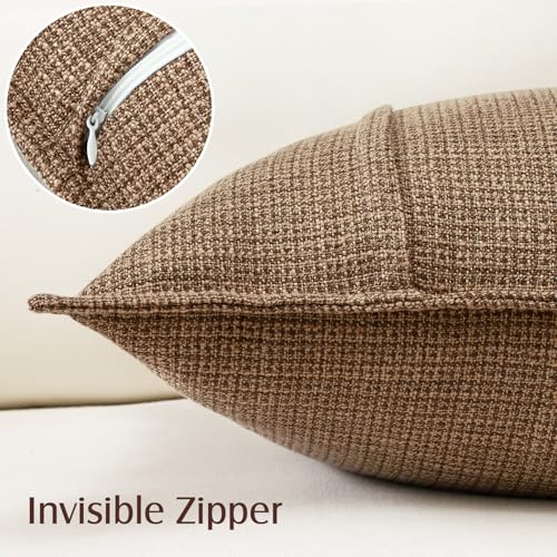OTOSTAR Pack of 2 Brown Decorative Pillow Covers 14x14 Inch Soft Linen Texture Couch Throw Pillows Farmhouse Cushion Cover...