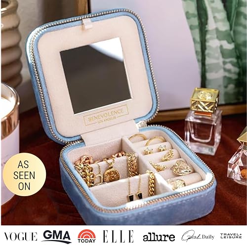 Benevolence LA Plush Velvet Jewelry Box | Travel Jewelry Case Organizer with Mirror | Featured in Oprah's Favorite Things...