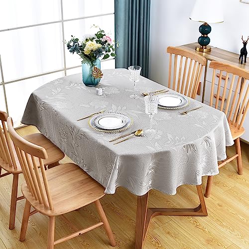 Wolkemer Shiny Small Oval Jacquard Tablecloth 52 x 70 Inch Grey Floral Countryside Leaves Damask Patterns Table Cloth Glos...