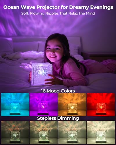 Rechargeable Shower Light No Wiring, 16 Color Changing Ocean Wave Lamp Projector, Waterproof Shower Mood Light Cube with R...