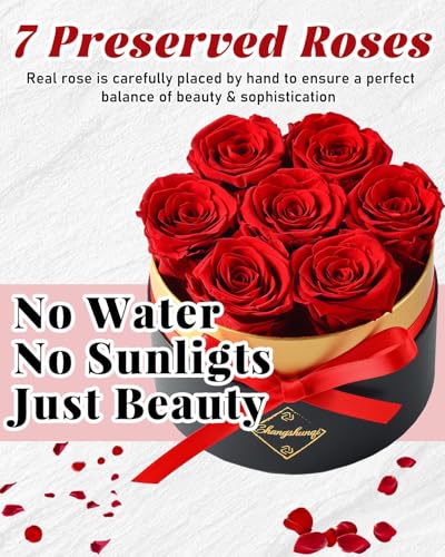 Changshunqi Forever Flowers Preserved Roses in a Box - 7 Preserved Flowers in a Box Last 2-3 Years, Rose Forever Birthday ...