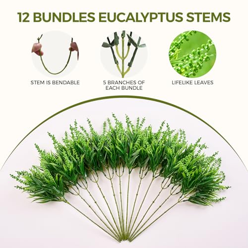 PONKING Imitation Berry Grass Branches Artificial Stems 12 Bundles Greenery Fake Plants for Home Office Flowers Bouquet Ce...