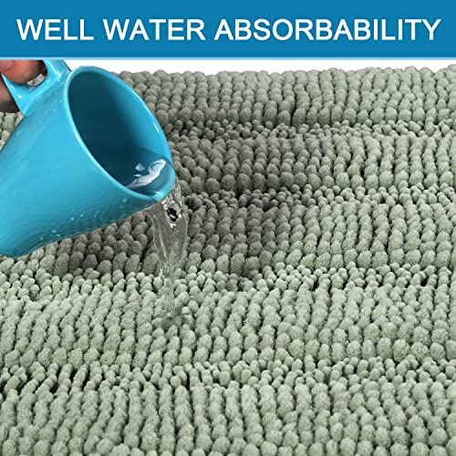 H.VERSAILTEX Sage Bathroom Rugs, Bath Mat Set of 2 Extra Thick Chenille Striped Pattern Shaggy Bath Rugs for Bath Room, No...
