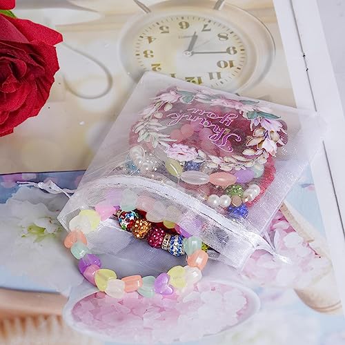 Bskifnn 50 Pcs Organza Bags Thank You Printed Satin Drawstring Organza Pouch Candy Bags Wedding Party Favor Gift Bag Jewel...