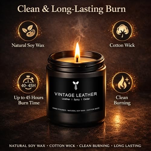 Candles for Men Gift Set, 4 Pack Masculine Scented Soy Candles for Men, Leather, Smoke, Oak & Lavender Scents, Aromatherap...