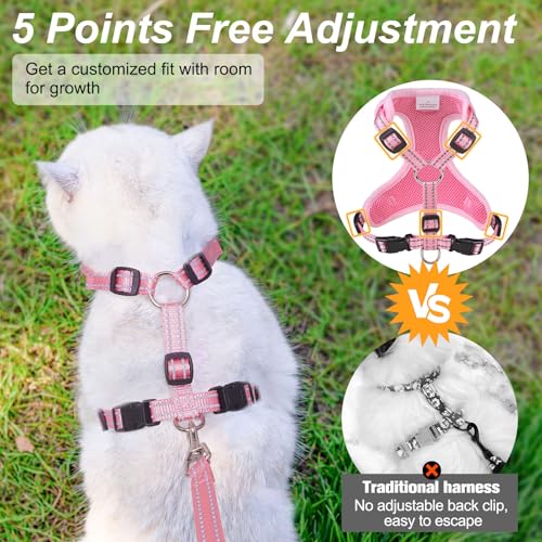 BEAUTYZOO Cat Harness, Escape Proof Cat Leash and Harness Set for Walking, Soft Breathable Vest Harness with Neck Adjustab...