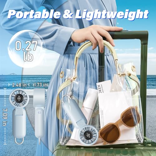 Portable HandHeld Turbo Fan - Foldable Personal Fan with LED Display, 5 Speeds, Lanyard, USB Rechargeable, Strong Airflow,...