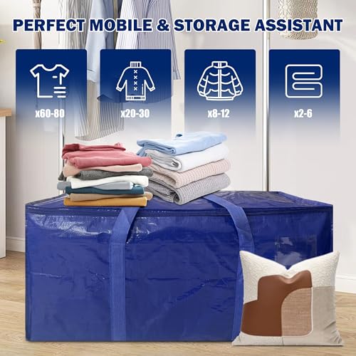 8 Pack Extra Heavy Duty Large Moving Bags with Strong Zipper & Carrying Handles, Sturdy Clothes Storage Bags Totes Bins, P...