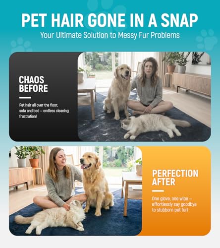 Bispoy Pet Hair Removal Glove for Dogs & Cats - Upgraded Reusable Electrostatic Pet Hair Glove, Pet Hair Remover Tool for ...