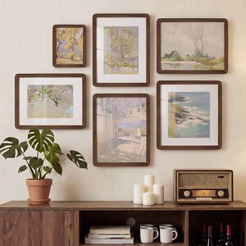 24x30 Picture Frame - Solid Walnut Wood Frames with HD Tempered Glass, Handcrafted Rounded Corner 24x30 Frame Matted to 18...