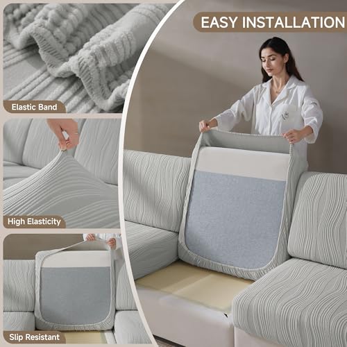 Couch Cushion Covers, Washable Stretch Stripe Sofa Covers for 1 Cushion Couch L Shape Sectional Sofa Slipcovers Furniture ...