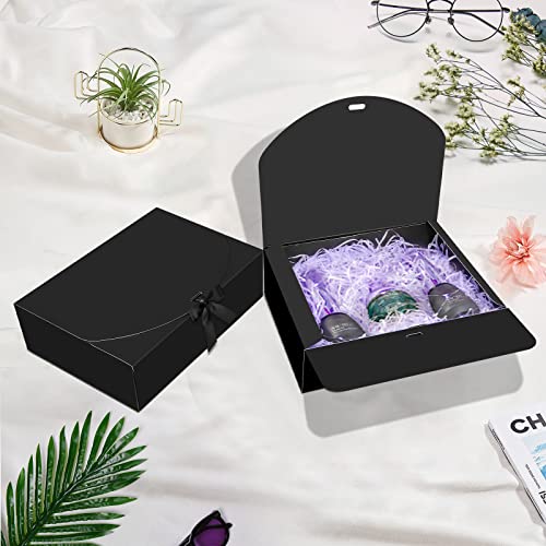 BoShahai 10 PCS Boxes with Lids, 10.6x7.8x3.1 Inch Kraft Paper, Black Gift Boxes with Ribbon, Bridesmaid Proposal Box for ...