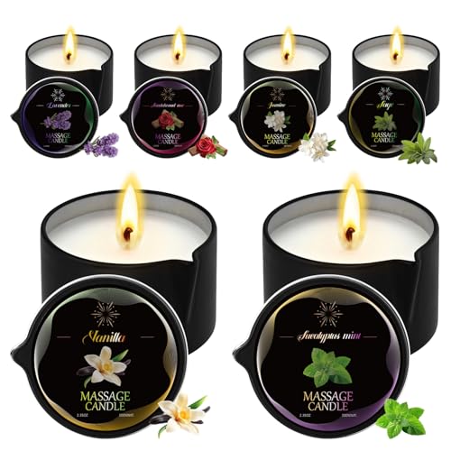 LCZLUMIPRO 6 Pack Massage Candle Set – 2.35 oz Each, Soy Wax Blend with Lavender, Sandalwood Rose, Jasmine, Vanilla & Mor...