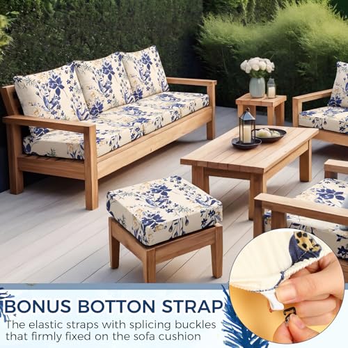 Tegeme 8 Pcs Stretch Printed Sofa Cushion Covers Outdoor Floral Couch Covers Replacement Outdoor Couch and Sofa Slipcovers...