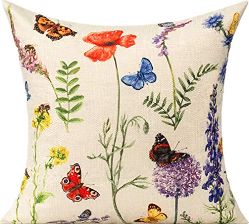All Smiles Outdoor Patio Throw Pillow Covers 18x18 Set of 4 Spring Summer Garden Flowers Farmhouse Décor Outside Furniture...
