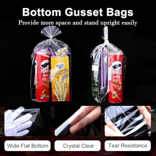 ZIMCEMS 50Pcs 12X16 inch Bottom Gusset Bags Clear Cellophane Gift Wrap Wrapping Plastic Large Cello Bags for Party Favors ...