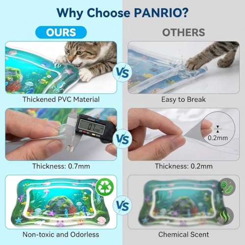 Interactive Cat Toy for indoor Cats, Upgraded Cat Water Mat with Fish - Thickened 0.7mm Enrichment Stimulating Water Senso...