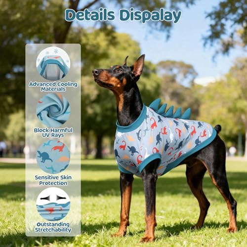 UNIPUP UPF 50+ Sun Protection Dog Shirt - Sleeveless Cooling Vest for Large Dogs Boy, Quick-Dry Pet T-Shirt with Funny Din...