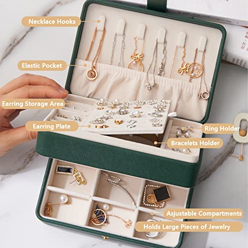 KOOAAICCHI Small Jewelry Box, Travel Jewelry Organizer, Portable Jewelry boxes for Women Girls Gift, Double Layers PU Leat...