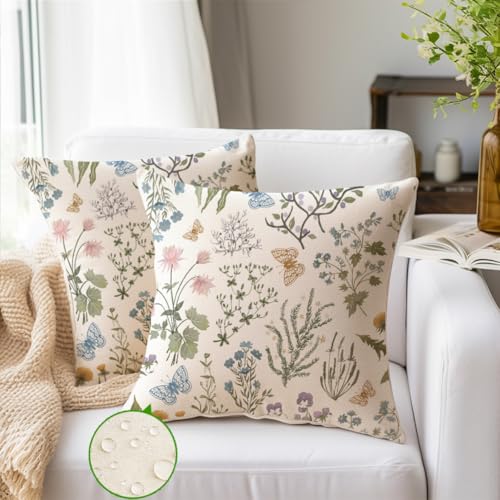 ARGOOFG Outdoor Spring Pillow Covers 20x20 Inch Set of 2,Waterproof Daisy Throw Seasonal Floral Outdoor Decorative Square ...
