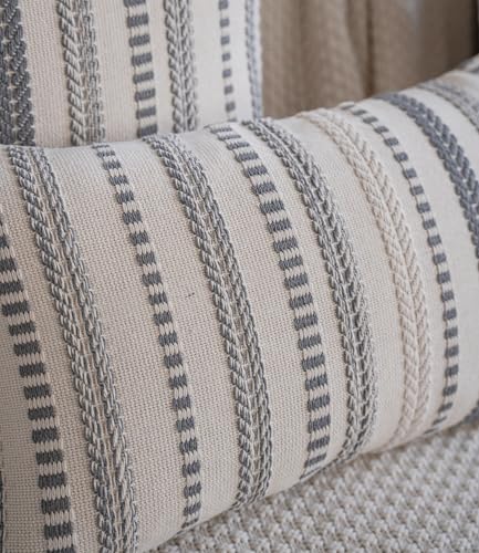 Cethom Grey Boho Lumbar Pillow Covers 14x36 Long, Stripe Textured Decorative Couch Pillow Cases for Bed, Sofa, Living Roo...