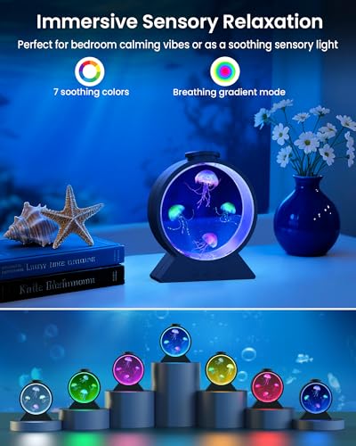 Eyesound Jellyfish Lamp,Whisper-Quiet Sensory Aquarium Light,7 Color Mood Night Light with Adjustable Water Flow & 8H Time...