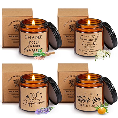 Fumete 4 Pcs Thank You Gifts Candles 3.5 oz Soy Wax Scented Candles Thank You for Being Awesome Inspirational Candle for T...