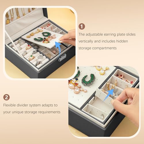 Homeanda Jewelry box 2 layer Jewelry box Leather Jewelry boxes for Women Girls Teens Jewelry organizer box Jewelry Storage...