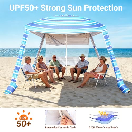 Aomifunny 8'x8' Beach Cabana, UPF 50+ Large Beach Canopy with Side Wall, Easy Setup Pop Up Sun Shelter, Adjustable Height...