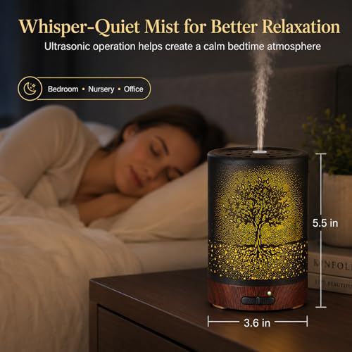 Essential Oil Diffuser- Aromatherapy Diffuser with7 Colors Light and Auto-Off for Women Metal Cool Mist Humidifier for Hom...